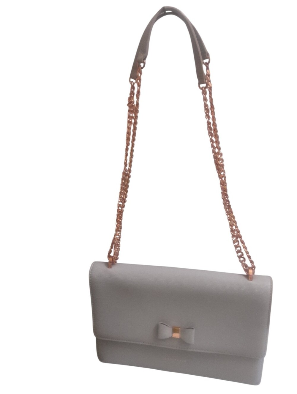 TED BAKER Bow Accent Gray Shoulder Bag with Rose Gold Chain - Picture 2 of 16